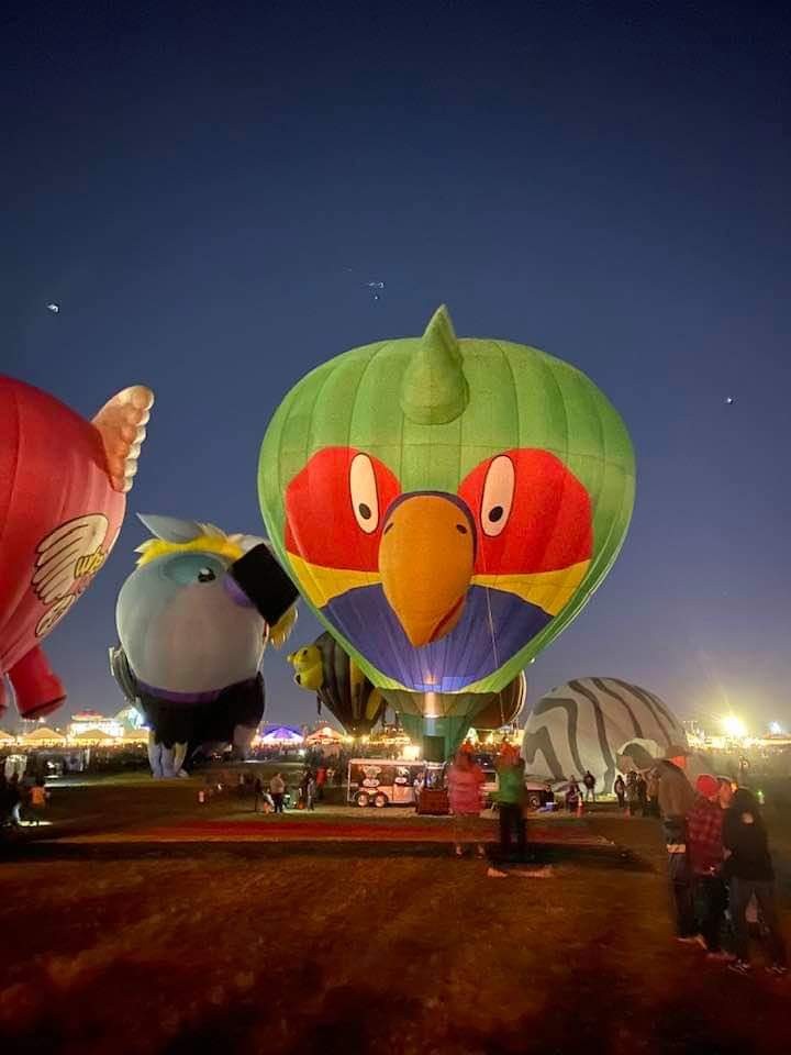 The Albuquerque New Mexico Balloon glow begins with beautiful themed hot air balloons 