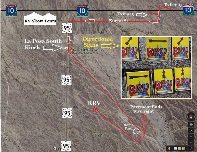 We have provided a better Map for the upcoming Rainbow RV Quartzsite Rally & Approximate GPS Coordinate Location of Rainbow RV Rally Group Las Posa South & Satellite View of our Approximate Location Approximate GPS Co-Ordinates N 33 Degrees 36.696, & W 114 Degrees 11.992. Hope this helps a little bit better