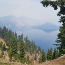Crater Lake National Park, OR, unfortunately shrouded with smoke from western wildfires.
