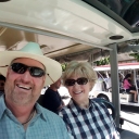 Russ and Barbara heading out on the Warner Brothers Studio tour.
